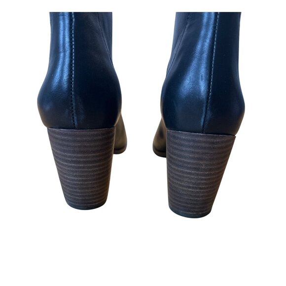 Lucky Brand Size 9 Ankle Leather Halo Peep Toe Booties Chunky Wooden Heel - Picture 9 of 9